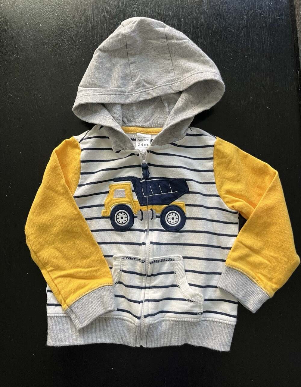Carter's Boys 24M Hooded Full Zip Cotton Knit Striped Dump Truck Jacket